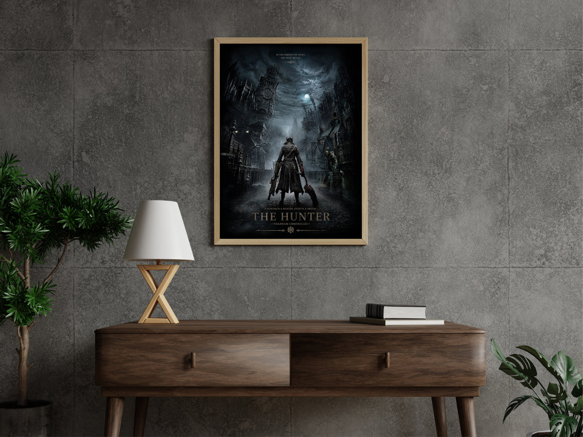 Bloodborne Inspired Hunter Poster, Dark Gothic Fantasy Wall Art, Victorian Horror Gaming Decor