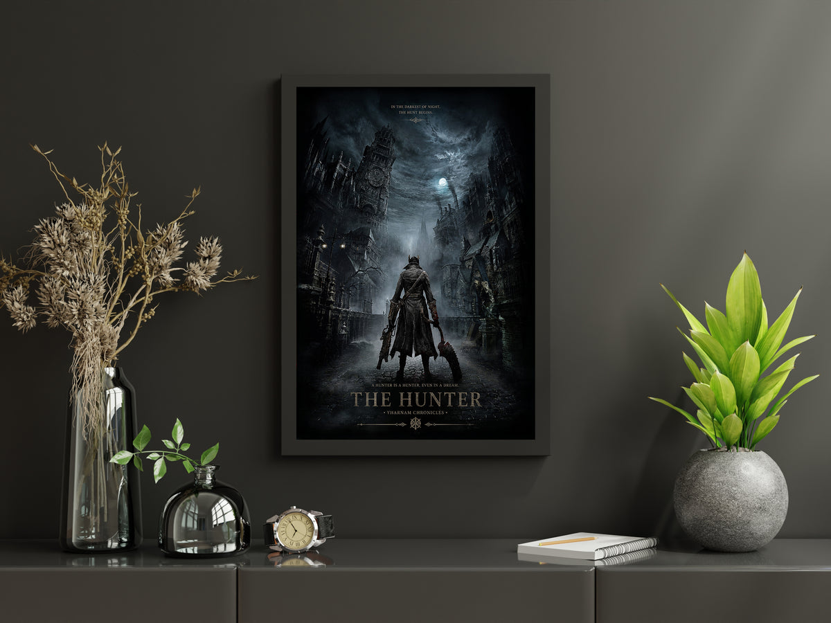 Bloodborne Inspired Hunter Poster, Dark Gothic Fantasy Wall Art, Victorian Horror Gaming Decor