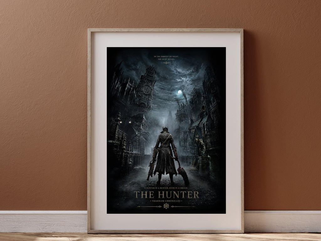 Bloodborne Inspired Hunter Poster, Dark Gothic Fantasy Wall Art, Victorian Horror Gaming Decor