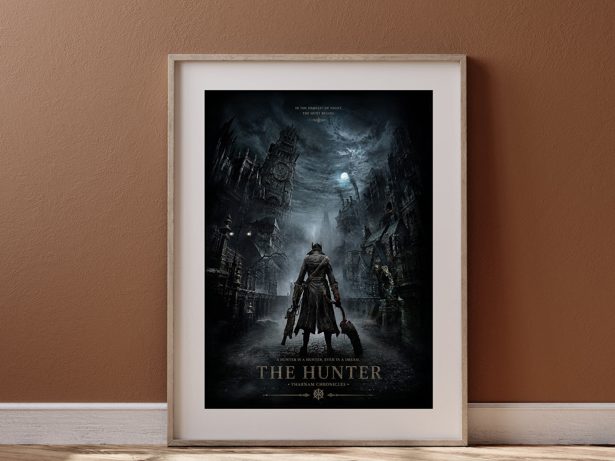 Bloodborne Inspired Hunter Poster, Dark Gothic Fantasy Wall Art, Victorian Horror Gaming Decor