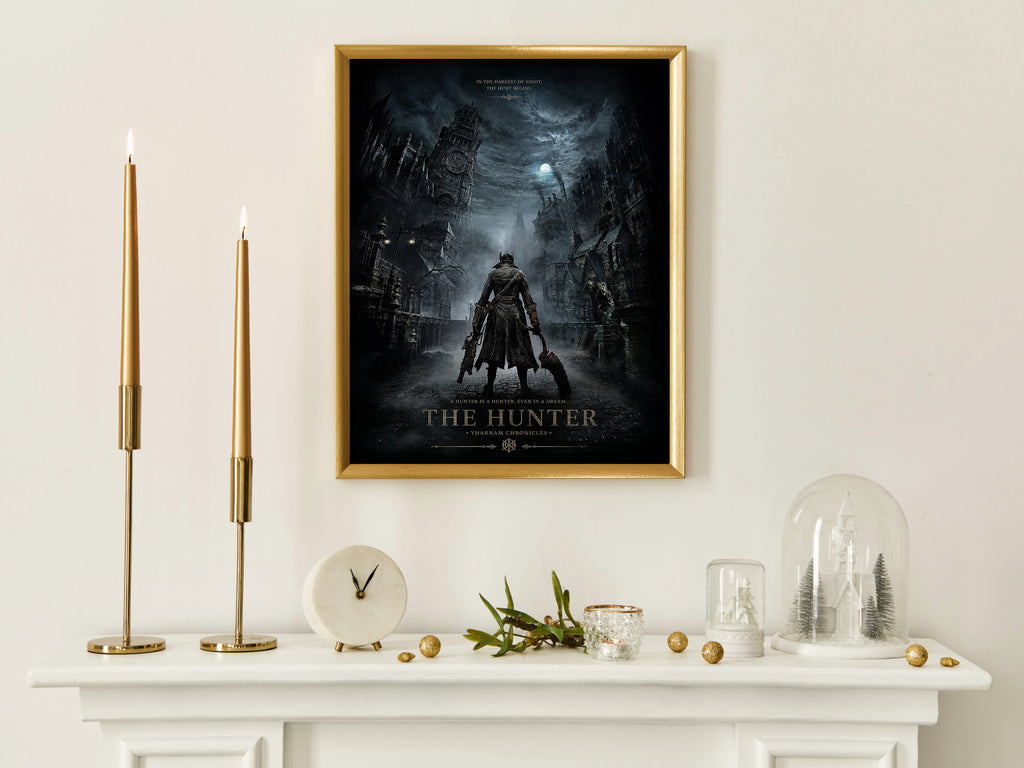 Bloodborne Inspired Hunter Poster, Dark Gothic Fantasy Wall Art, Victorian Horror Gaming Decor