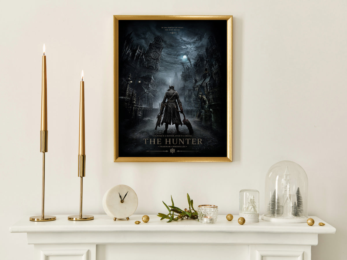 Bloodborne Inspired Hunter Poster, Dark Gothic Fantasy Wall Art, Victorian Horror Gaming Decor
