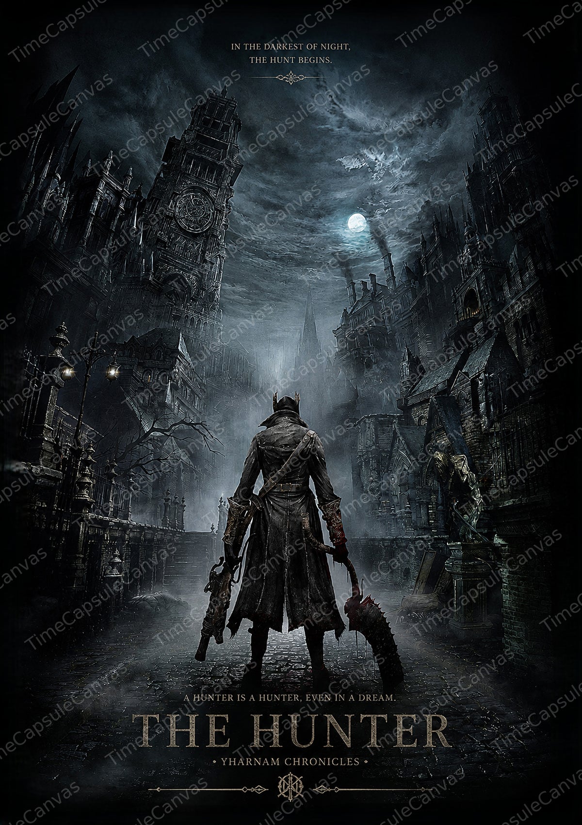 Bloodborne Inspired Hunter Poster, Dark Gothic Fantasy Wall Art, Victorian Horror Gaming Decor