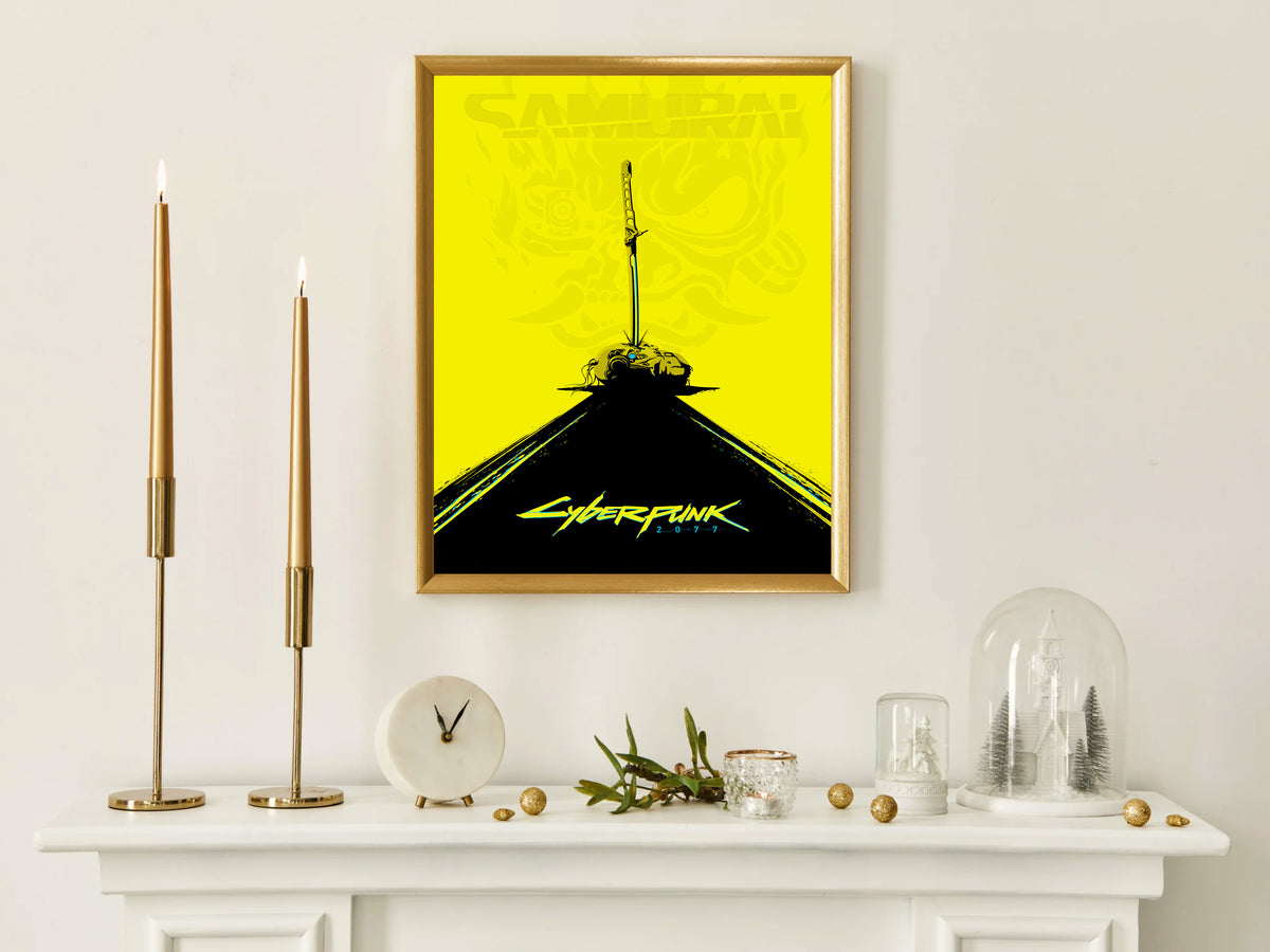 Cyberpunk 2077 Samurai Katana Poster, Night City Wall Art, Minimalist Gaming Decor