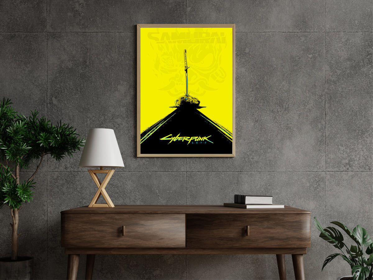 Cyberpunk 2077 Samurai Katana Poster, Night City Wall Art, Minimalist Gaming Decor