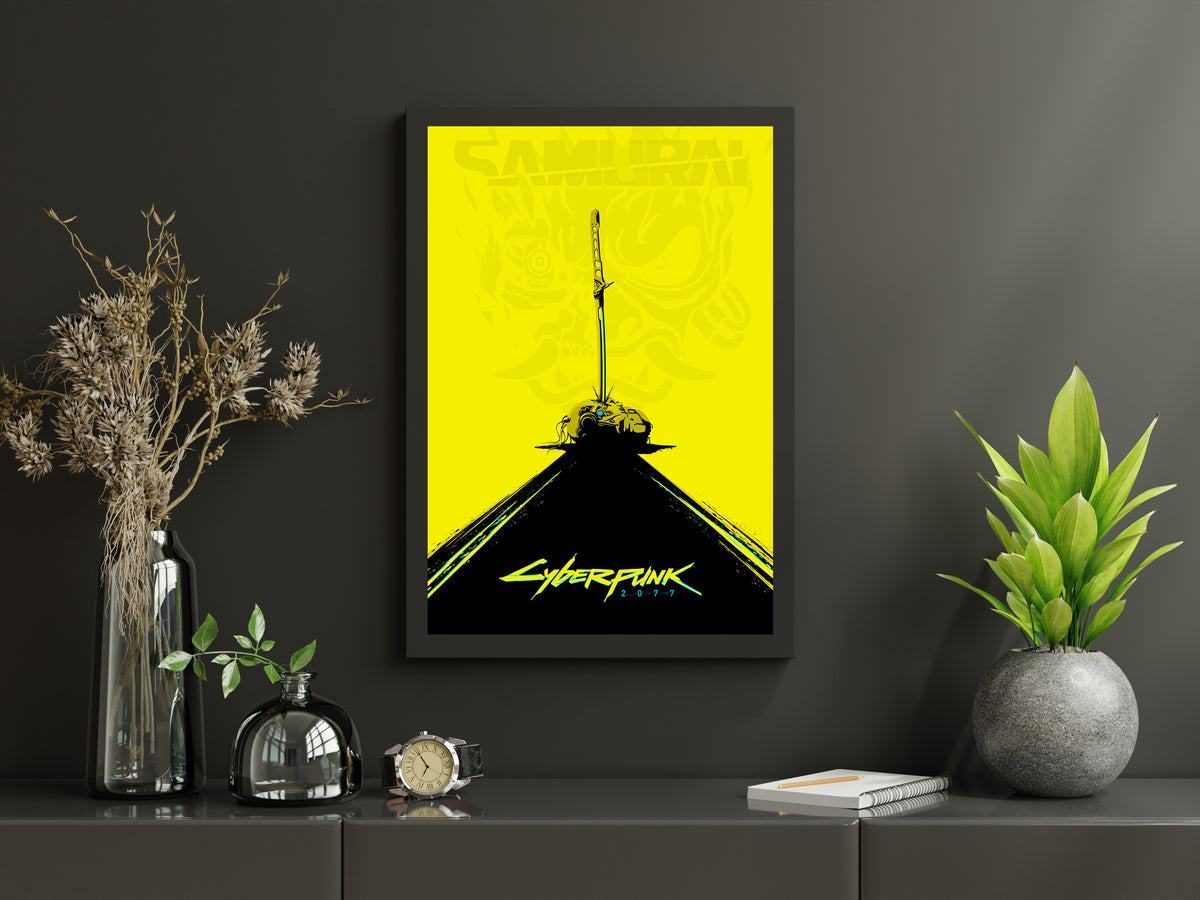 Cyberpunk 2077 Samurai Katana Poster, Night City Wall Art, Minimalist Gaming Decor