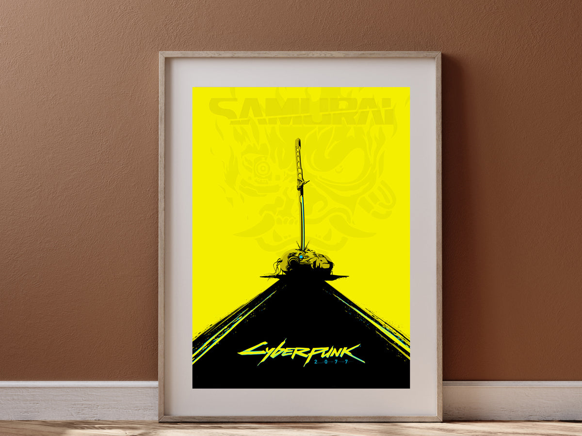 Cyberpunk 2077 Samurai Katana Poster, Night City Wall Art, Minimalist Gaming Decor