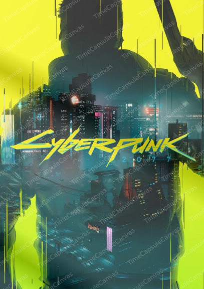 Cyberpunk 2077 Silhouette Poster, Night City Neon Wall Art, Futuristic Gaming Room Decor