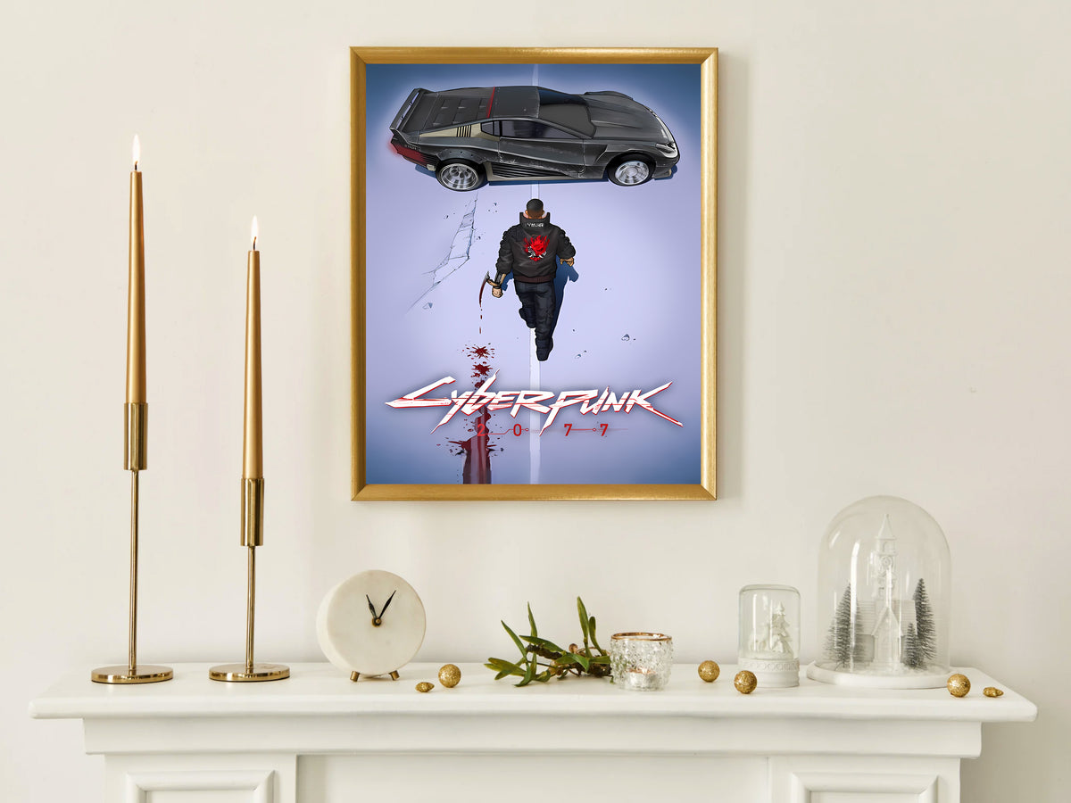 Cyberpunk 2077 Quadra Turbo-R Poster, Night City Wall Art, Samurai Gaming Decor, Futuristic Car Print