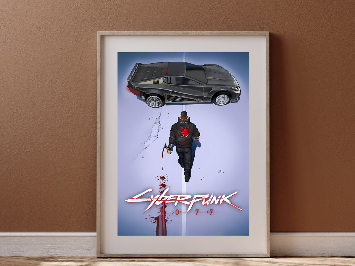 Cyberpunk 2077 Quadra Turbo-R Poster, Night City Wall Art, Samurai Gaming Decor, Futuristic Car Print