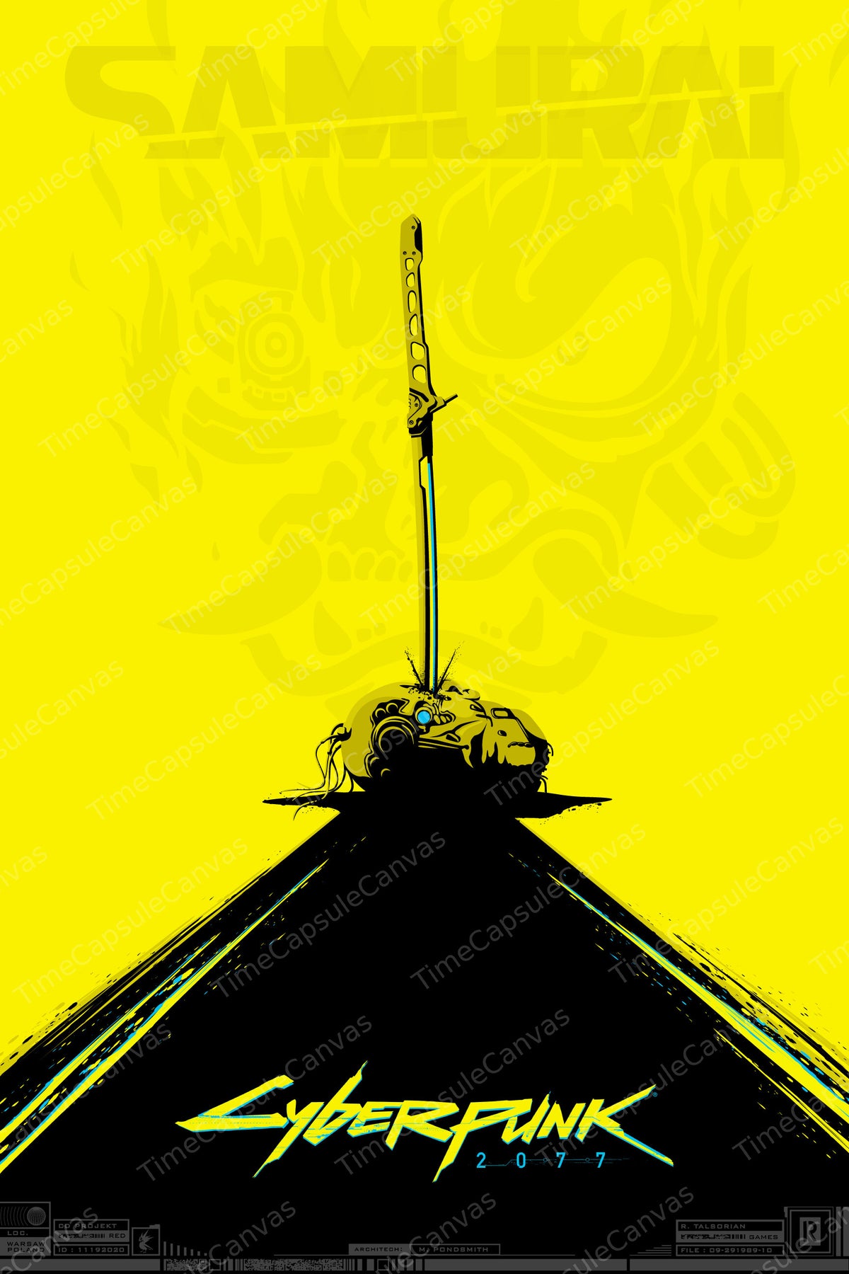 Cyberpunk 2077 Samurai Katana Poster, Night City Wall Art, Minimalist Gaming Decor