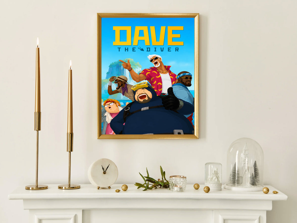 Dave the Diver Character Poster, Colorful Indie Gaming Wall Art, Ocean Adventure Room Decor