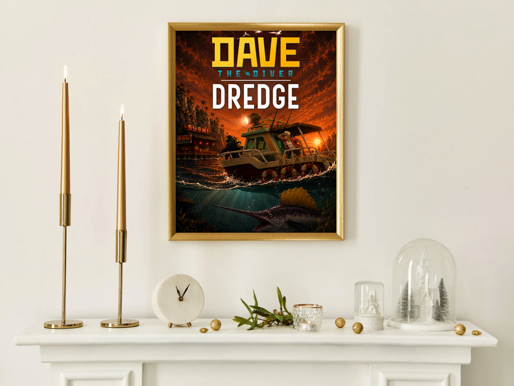 Dave the Diver DREDGE Poster, Dark Ocean Adventure Wall Art, Indie Gaming Decor