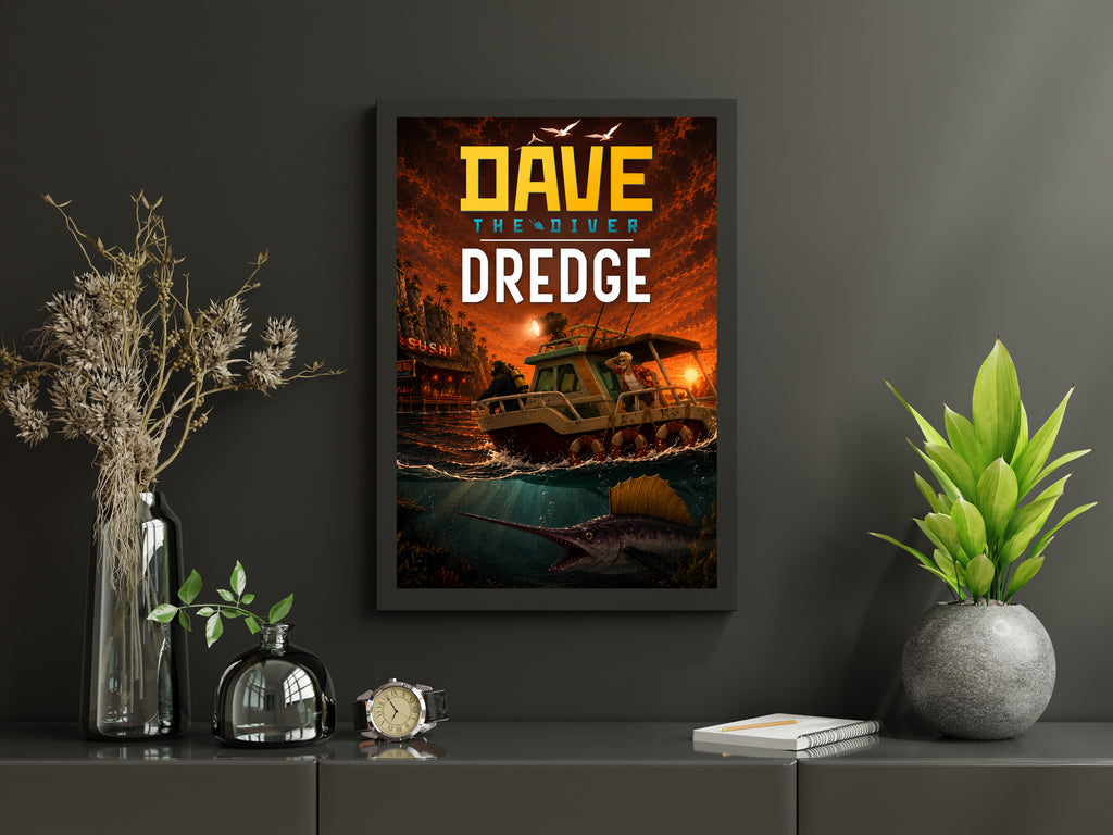 Dave the Diver DREDGE Poster, Dark Ocean Adventure Wall Art, Indie Gaming Decor