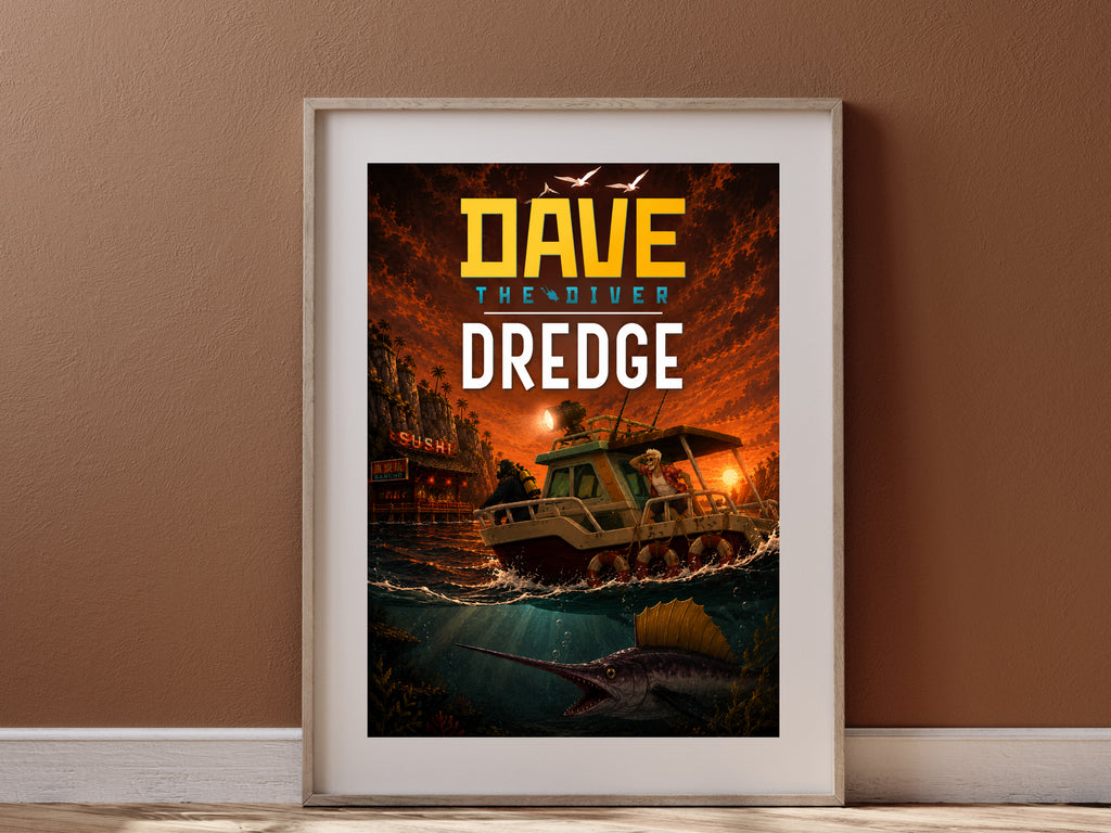 Dave the Diver DREDGE Poster, Dark Ocean Adventure Wall Art, Indie Gaming Decor