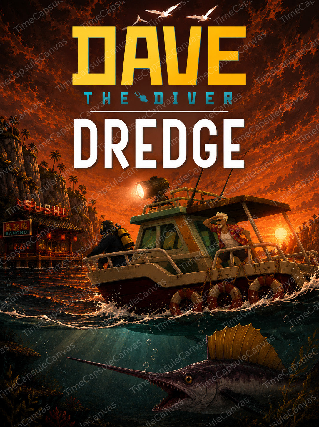 Dave the Diver DREDGE Poster, Dark Ocean Adventure Wall Art, Indie Gaming Decor