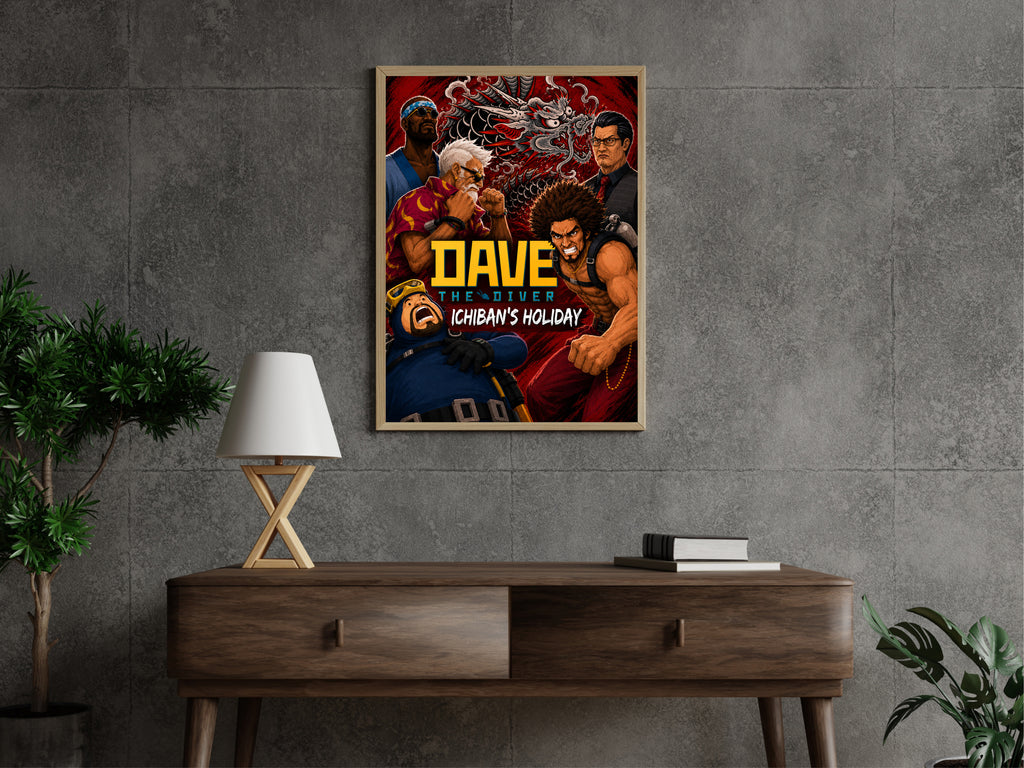 Dave the Diver Ichiban's Holiday Poster, Like a Dragon Crossover Wall Art, Gaming Decor