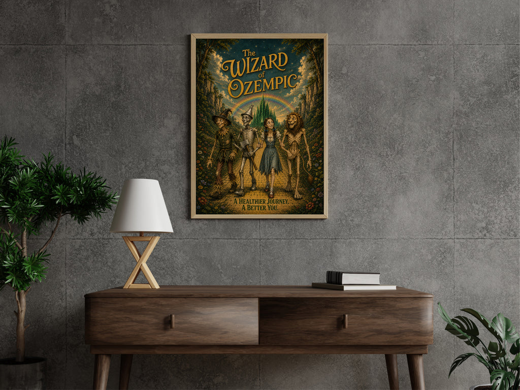 Wizard of Ozempic Poster, Funny Weight Loss Parody Wall Art, Vintage Movie Inspired Print