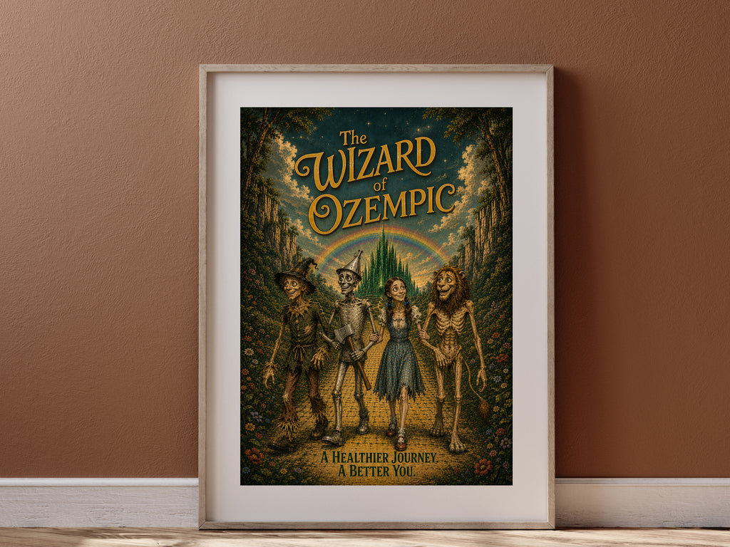 Wizard of Ozempic Poster, Funny Weight Loss Parody Wall Art, Vintage Movie Inspired Print