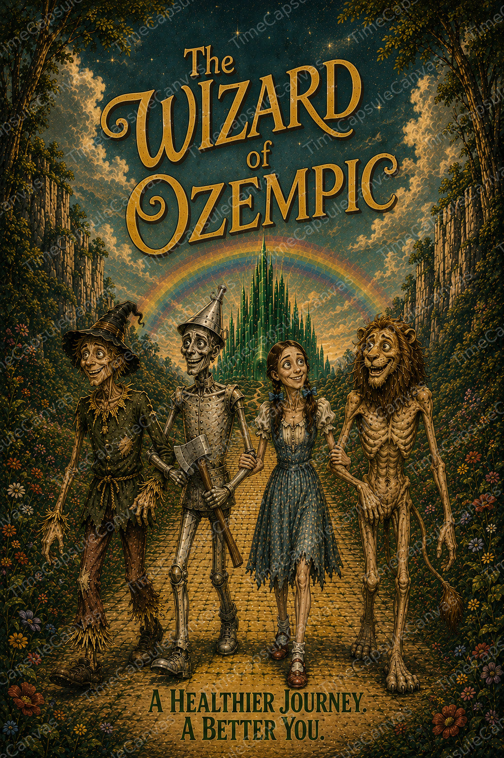 Wizard of Ozempic Poster, Funny Weight Loss Parody Wall Art, Vintage Movie Inspired Print