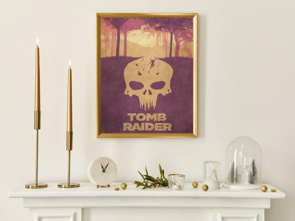 Tomb Raider Inspired Poster, Minimalist Jungle Skull Wall Art, Retro Adventure Gaming Decor