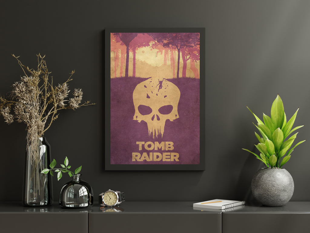 Tomb Raider Inspired Poster, Minimalist Jungle Skull Wall Art, Retro Adventure Gaming Decor