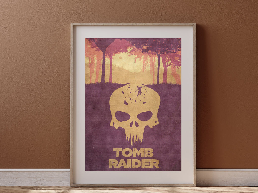 Tomb Raider Inspired Poster, Minimalist Jungle Skull Wall Art, Retro Adventure Gaming Decor