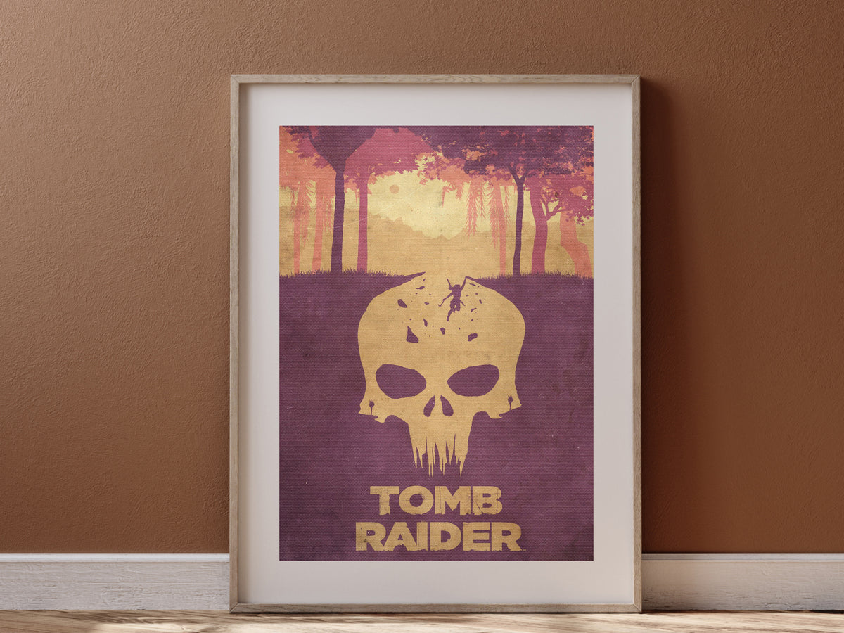 Tomb Raider Inspired Poster, Minimalist Jungle Skull Wall Art, Retro Adventure Gaming Decor