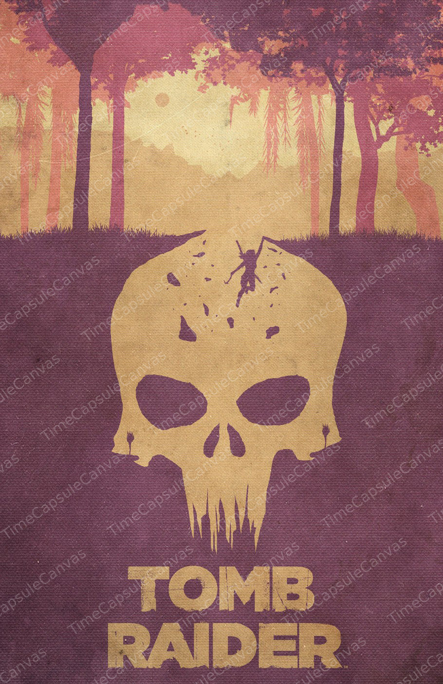 Tomb Raider Inspired Poster, Minimalist Jungle Skull Wall Art, Retro Adventure Gaming Decor